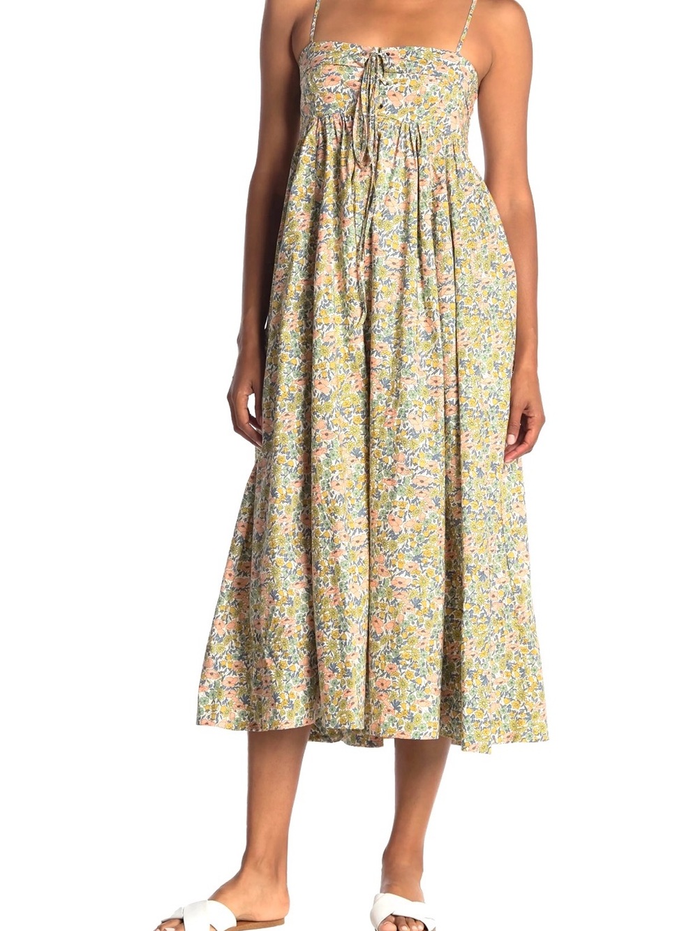 Stitchdrop Floral Cotton Maxi Dress XL Cottagecore Prairie Boho EUC Adjustable